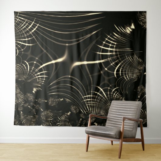 明るいカーキと暗い背景のシャープなカーブ タペストリー (インサイチュ(横))