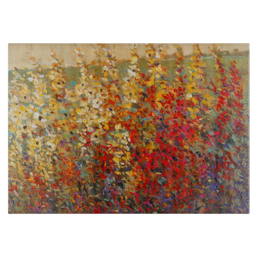 明るいガーデンウィルドフラワーの春壁画 カッティングボード (正面)