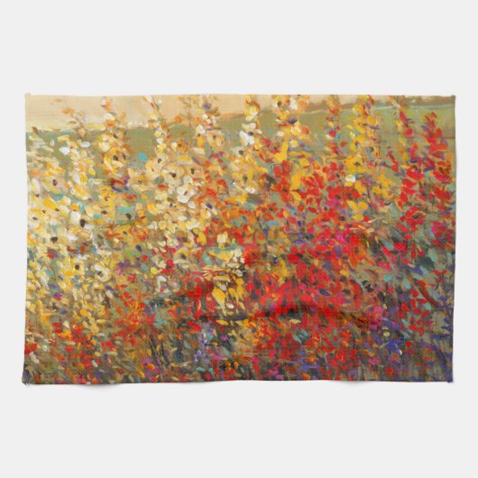明るいガーデンウィルドフラワーの春壁画 キッチンタオル (横)