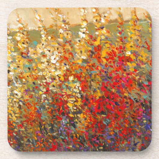 明るいガーデンウィルドフラワーの春壁画 コースター (正面)