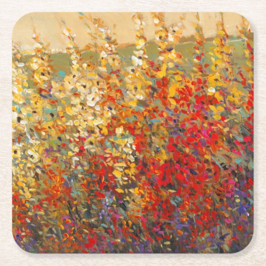 明るいガーデンウィルドフラワーの春壁画 スクエアペーパーコースター (正面)