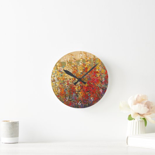 明るいガーデンウィルドフラワーの春壁画 ラウンド壁時計 (ホーム)