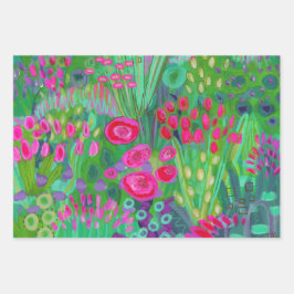 明るいガーデンラッピング紙フラットシートセット3 ラッピングペーパーシート