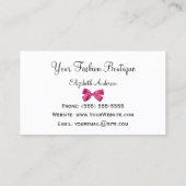 明るいガーリーピンクと白ストライプ色の可愛いピンクボウ 名刺 (裏面)