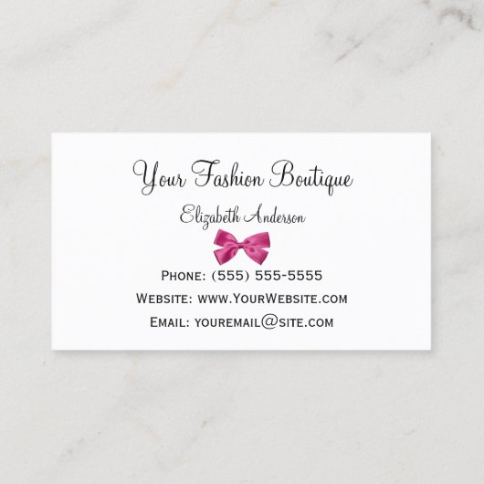 明るいガーリーピンクと白ストライプ色の可愛いピンクボウ 名刺 (裏面)
