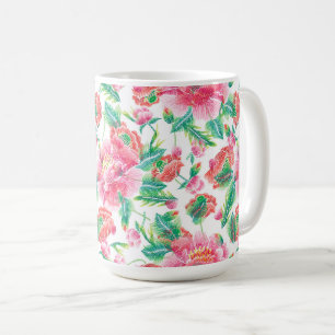 明るいガーリーピンクの花のパターン コーヒーマグカップ