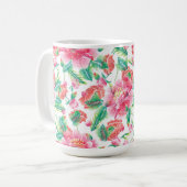 明るいガーリーピンクの花のパターン コーヒーマグカップ (正面左)