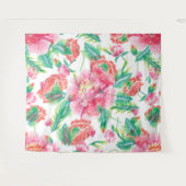 明るいガーリーピンクの花のパターン タペストリー (正面(横))