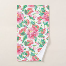 明るいガーリーピンクの花のパターン バスタオルセット