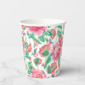 明るいガーリーピンクの花のパターン 紙コップ (裏面)