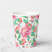 明るいガーリーピンクの花のパターン 紙コップ (左)