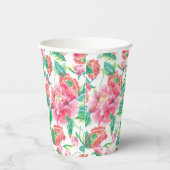 明るいガーリーピンクの花のパターン 紙コップ (右)