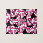 明るいガーリーピンク色の白いバレーボールの模様 ジグソーパズル (横)