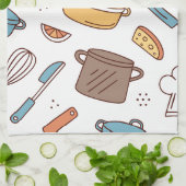 明るいキッチンドードルパタンタオル キッチンタオル (折り畳み)