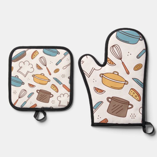 明るいキッチンドードル 鍋つかみ&鍋敷きセット (正面)