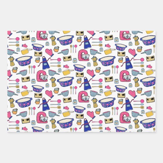 明るいキッチン器具シェフベイカーパターン ラッピングペーパーシート (正面)