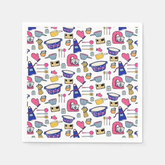 明るいキッチン器具パターンシェフケーキベイカー スタンダードカクテルナプキン (正面)