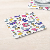 明るいキッチン器具調理師ケーキメーカー スクエアペーパーコースター (アングル)