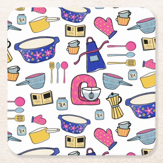明るいキッチン器具調理師ケーキメーカー スクエアペーパーコースター (正面)