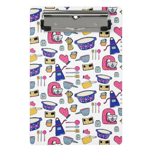 明るいキッチン用品のパターン ミニクリップボード (正面)