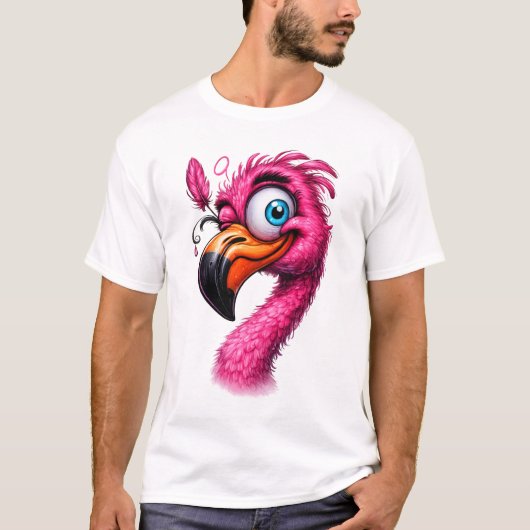 明るいキャラクタースタイルの面白いフラミンゴTシャツ Tシャツ (正面)