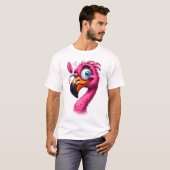 明るいキャラクタースタイルの面白いフラミンゴTシャツ Tシャツ (正面フル)