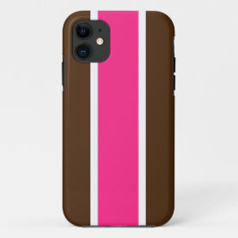 明るいキャンディピンクホワイトココアブラウンレーシングストライプズ iPhone 11 ケース