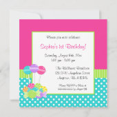 明るいキャンデーの水玉模様の女の子の第1誕生日の写真 招待状 (裏面)