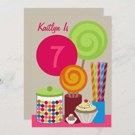 明るいキャンデー及び菓子の誕生日のパーティの招待状 招待状 (正面/裏面)