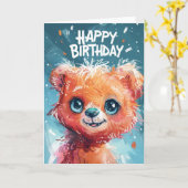 明るいクマの誕生日の願い カード (黄色い花)