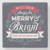 明るいクメリーリスマスタイポグラフィカスタムバナー ストーンコースター (正面)