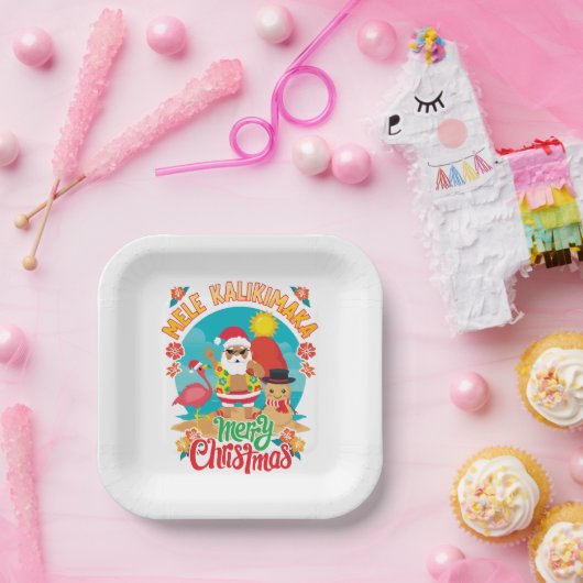 明るいクリスマスのためのメレカリマカハワイアン ペーパープレート (パーティー)