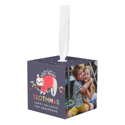 明るいクリスマスのスロッスフォトホリデーデコール キューブオーナメント (正面アングル)