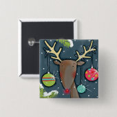 明るいクリスマスのトナカイ 缶バッジ (正面&裏面)
