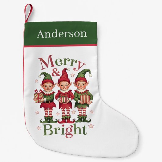 明るいクリスマスの妖精 名前を追加 スモールクリスマスストッキング (正面)