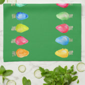 明るいクリスマスの水の色の電球の皿 キッチンタオル (折り畳み)