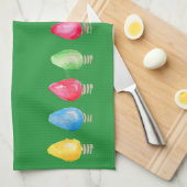 明るいクリスマスの水の色の電球の皿 キッチンタオル (四つ折り)