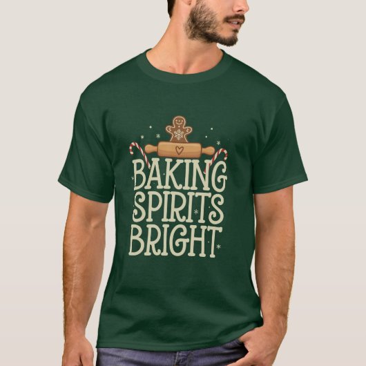 明るいクリスマスの精神を焼く 面白いクリスマスのパン職人 Tシャツ (正面)