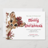 明るいクリスマスの赤ちゃん鹿がのぞく陽気なカード シーズンカード (正面)