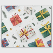 明るいクリスマスギフトボックス&エバーグリーン離れ製品 ラッピングペーパー (フラット)