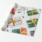 明るいクリスマスギフトボックス&エバーグリーン離れ製品 ラッピングペーパー (アンロールド)