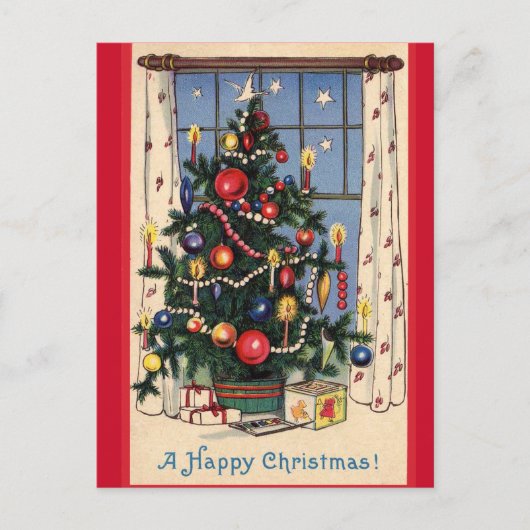明るいクリスマスツリーヴィンテージはがき シーズンポストカード (正面)