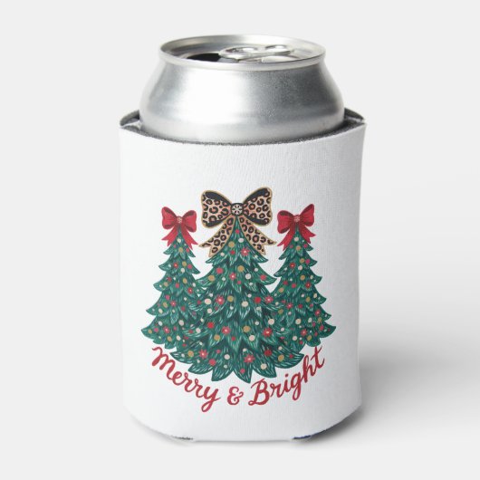 明るいクリスマスツリー ヒョウ柄 リボン クリスマス 缶クーラー (缶正面)