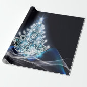 明るいクリスマスツリー、白い雪、ブルーウェーブ ラッピングペーパー (アンロールド)