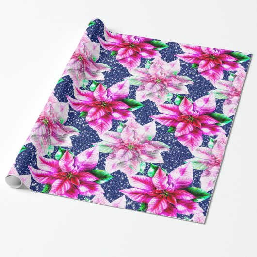 明るいクリスマスポインセチア ラッピングペーパー (アンロールド)