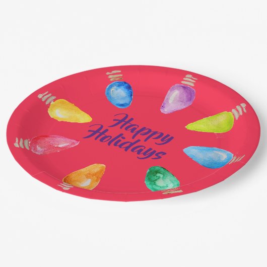 明るいクリスマス球根ハッピーホリデー ペーパープレート (アングル)