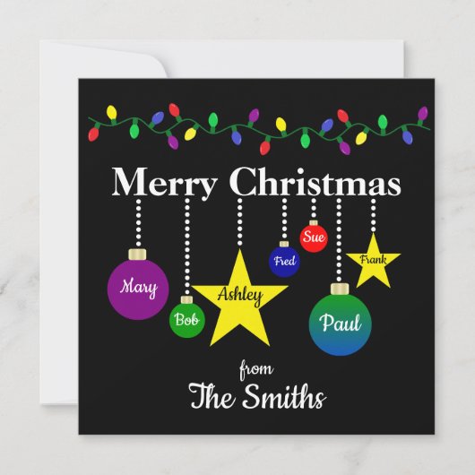 明るいクリスマス オーナメント フラット クリスマスカード (正面)