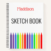 明るいクレヨンの虹、スケッチブック、あなたの名前 ノートブック (正面)