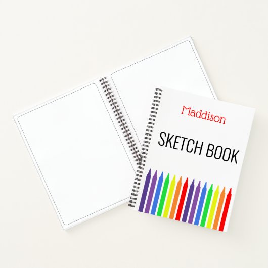 明るいクレヨンの虹、スケッチブック、あなたの名前 ノートブック (内部)