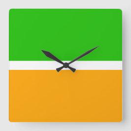 明るいクールライムグリーンゴールデンイエローカラーブロック スクエア壁時計